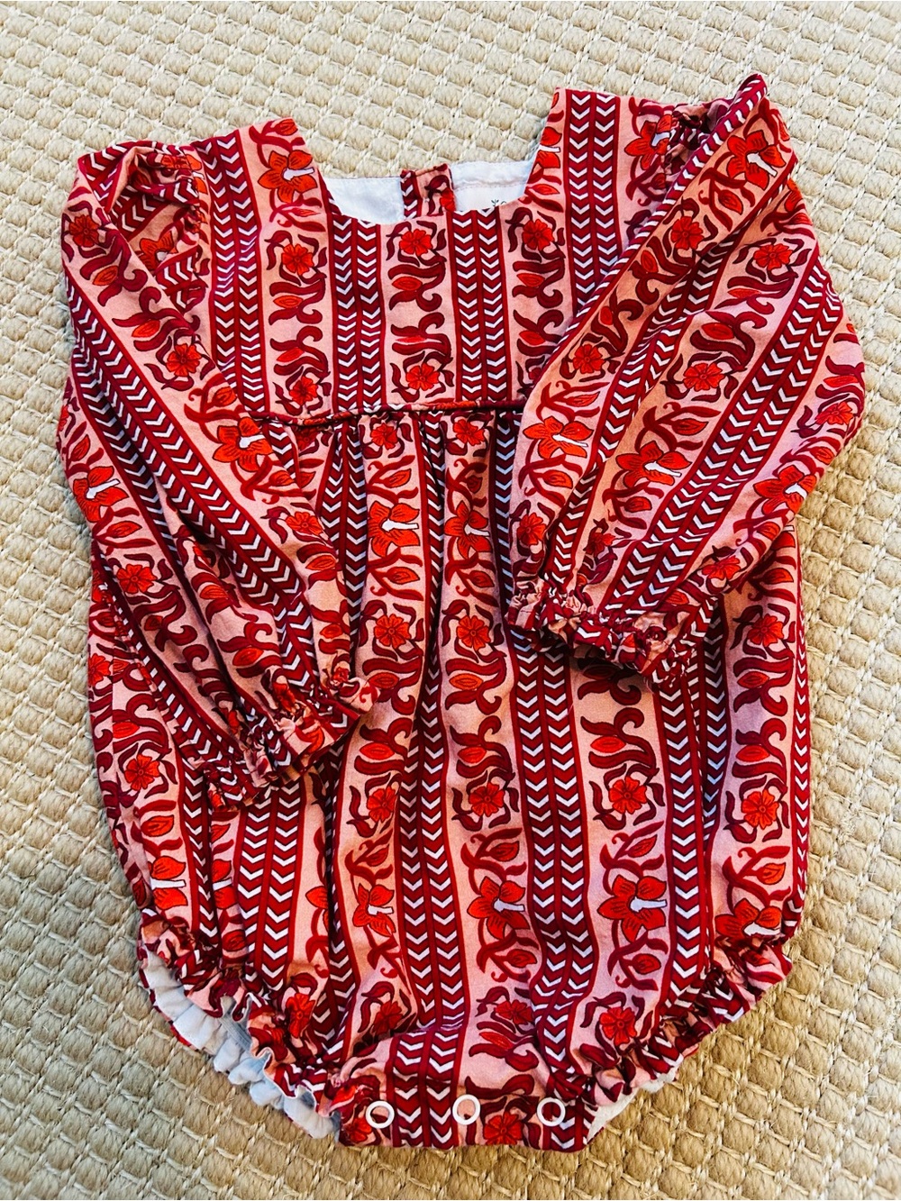 Smockingbird Red Floral Baby Long-Sleeve Bodysuit / Romper - excellent condition